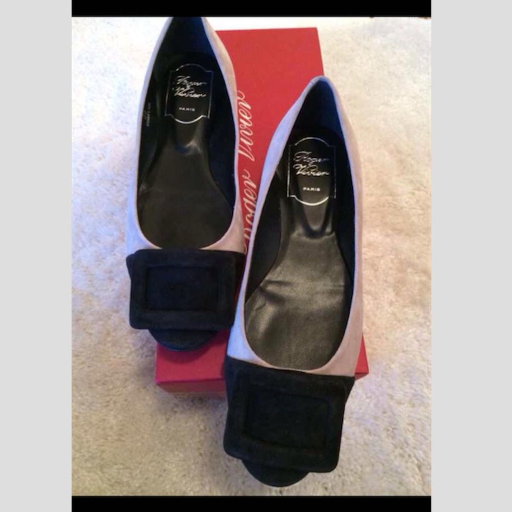 roger vivier white&black suede platform shoes